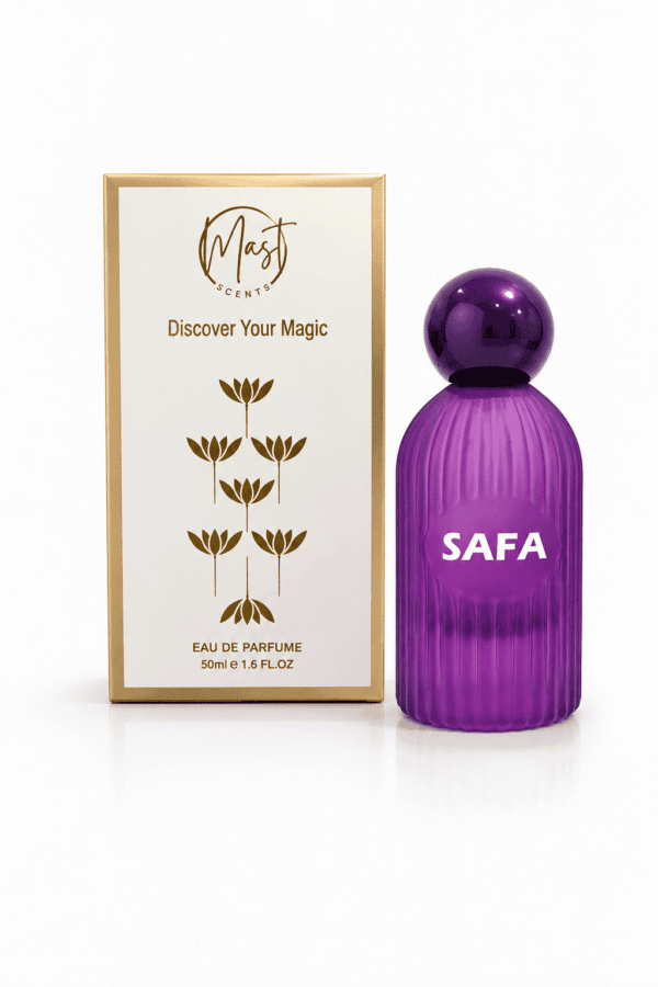 Mast Scents SAFA For Women purple perfume bottle with luxury gold packaging