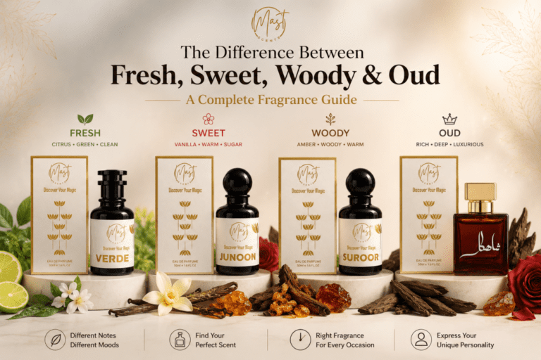 Fresh Sweet Woody and Oud fragrance families explained by Mast Scents
